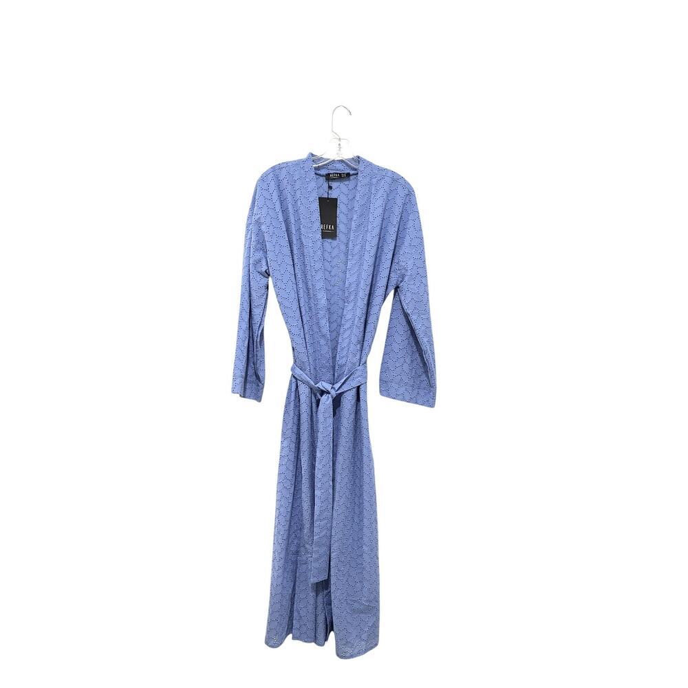 Refka Robe Womens 10 Blue Embroidered Lace Kaftan Midi Belted Long Sleeve